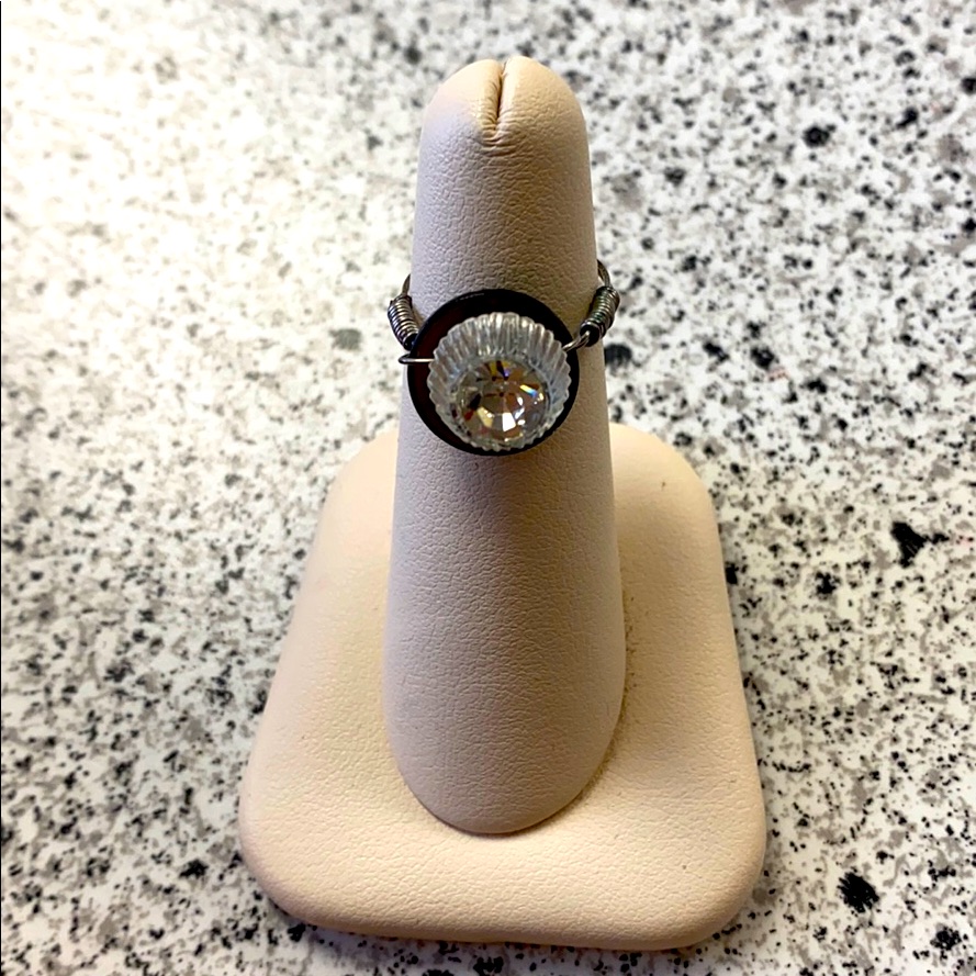 Silver Coiled Button Ring